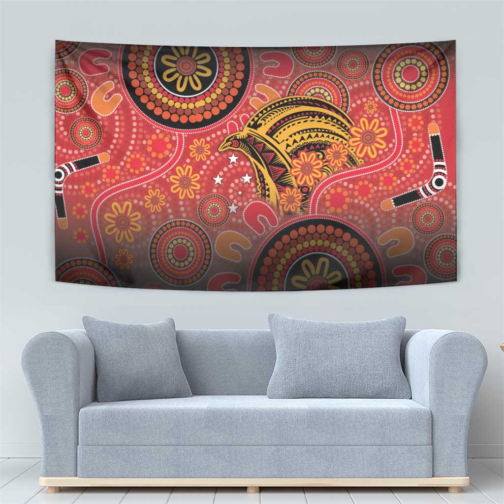Papua New Guinea Tapestry Birds Of Paradise With Aboriginal Pattern - Polynesian Pride