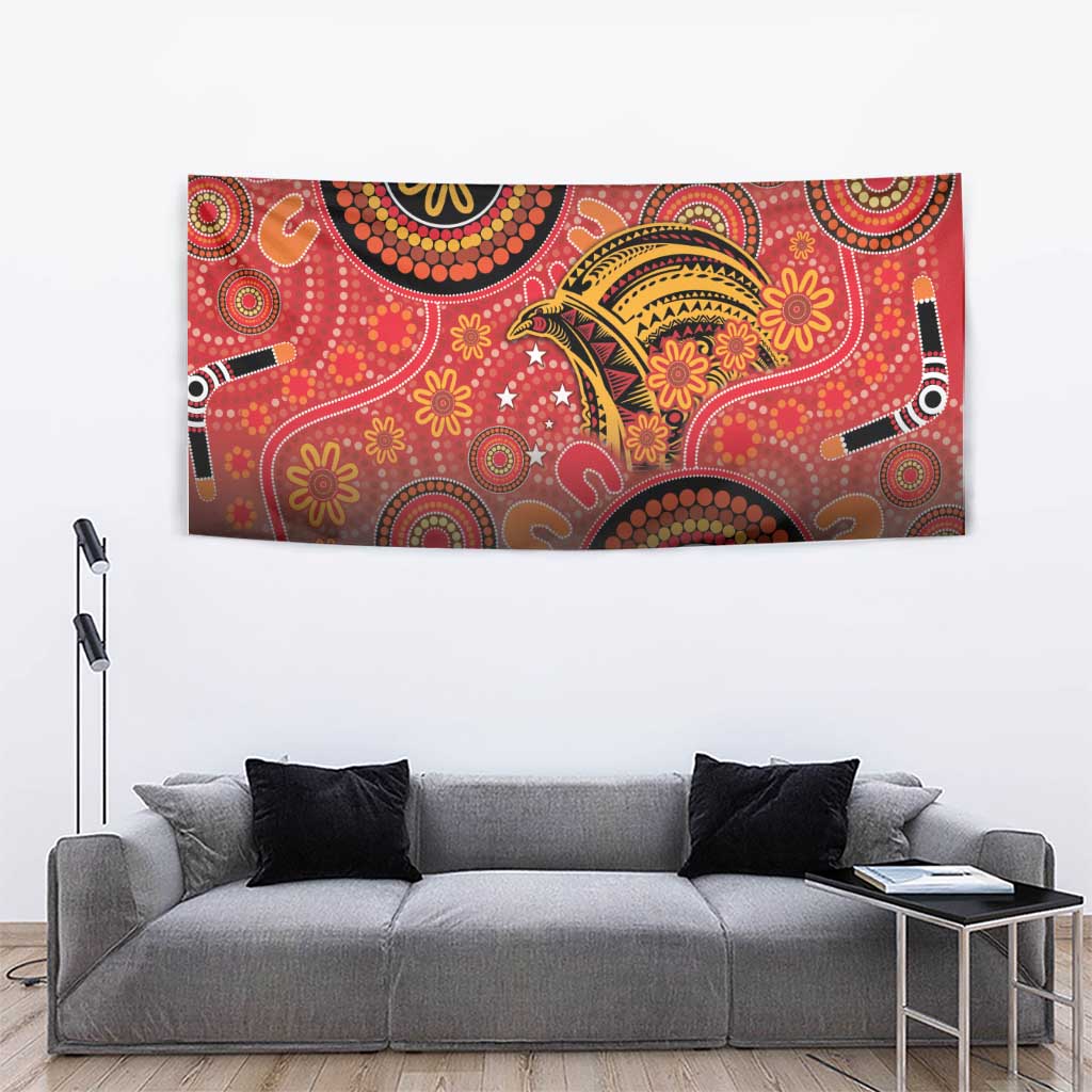 Papua New Guinea Tapestry Birds Of Paradise With Aboriginal Pattern - Polynesian Pride