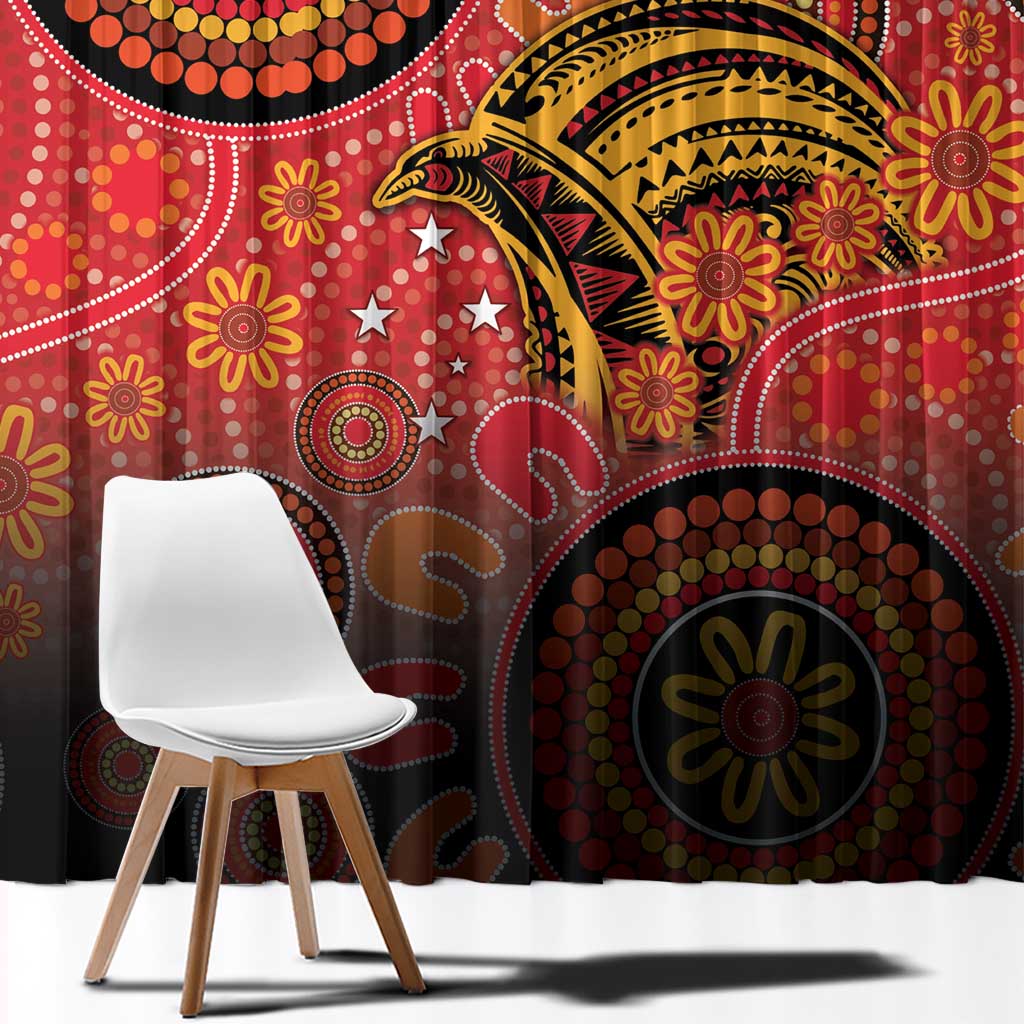 Papua New Guinea Window Curtain Birds Of Paradise With Aboriginal Pattern - Polynesian Pride