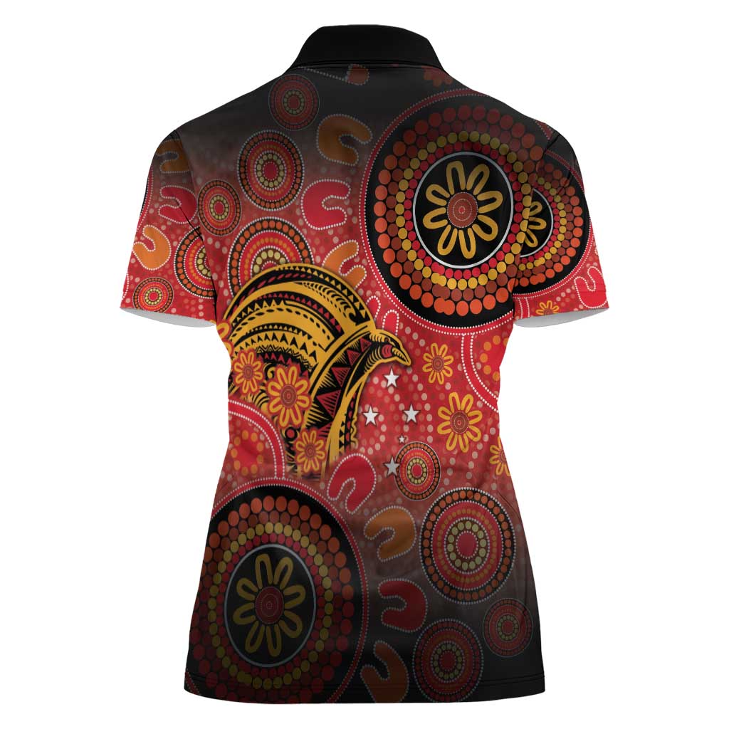 Papua New Guinea Women Polo Shirt Birds Of Paradise With Aboriginal Pattern - Polynesian Pride