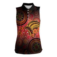 Papua New Guinea Women Sleeveless Polo Shirt Birds Of Paradise With Aboriginal Pattern - Polynesian Pride