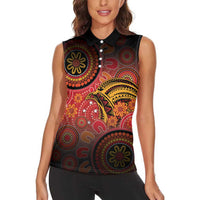 Papua New Guinea Women Sleeveless Polo Shirt Birds Of Paradise With Aboriginal Pattern - Polynesian Pride