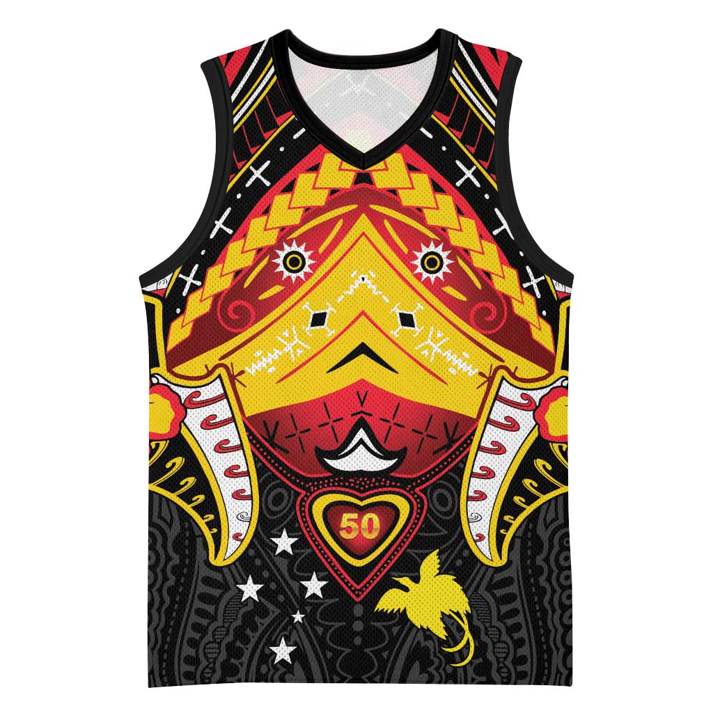 Papua New Guinea Independence Day Basketball Jersey Tribal Mask - Polynesian Pride