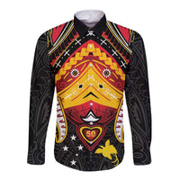 Papua New Guinea Independence Day Long Sleeve Button Shirt Tribal Mask - Polynesian Pride
