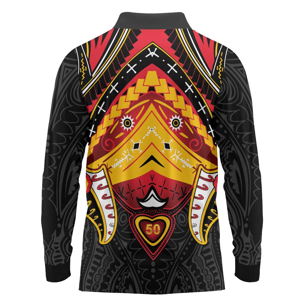 Papua New Guinea Independence Day Long Sleeve Polo Shirt Tribal Mask - Polynesian Pride