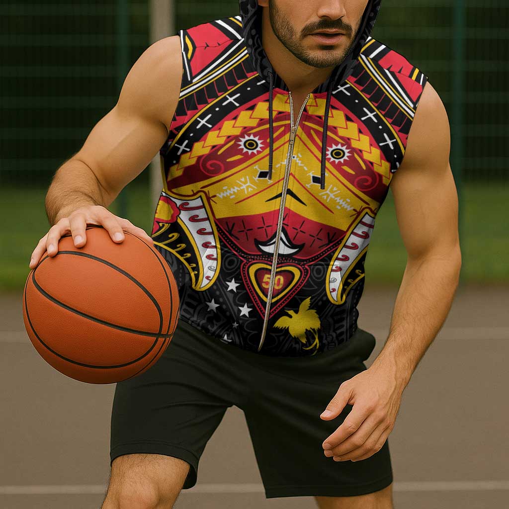 Papua New Guinea Independence Day Sleeveless Zip Hoodie Tribal Mask - Polynesian Pride