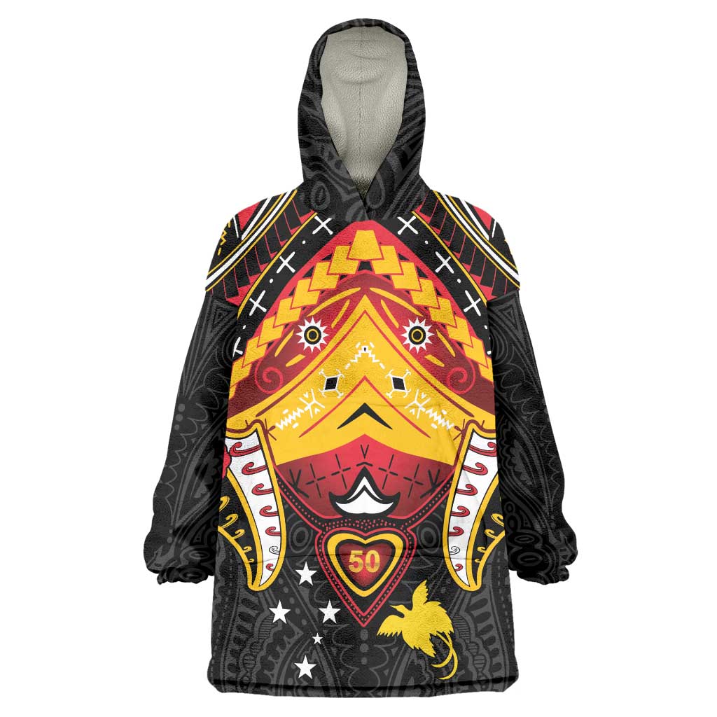 Papua New Guinea Independence Day Wearable Blanket Hoodie Tribal Mask - Polynesian Pride
