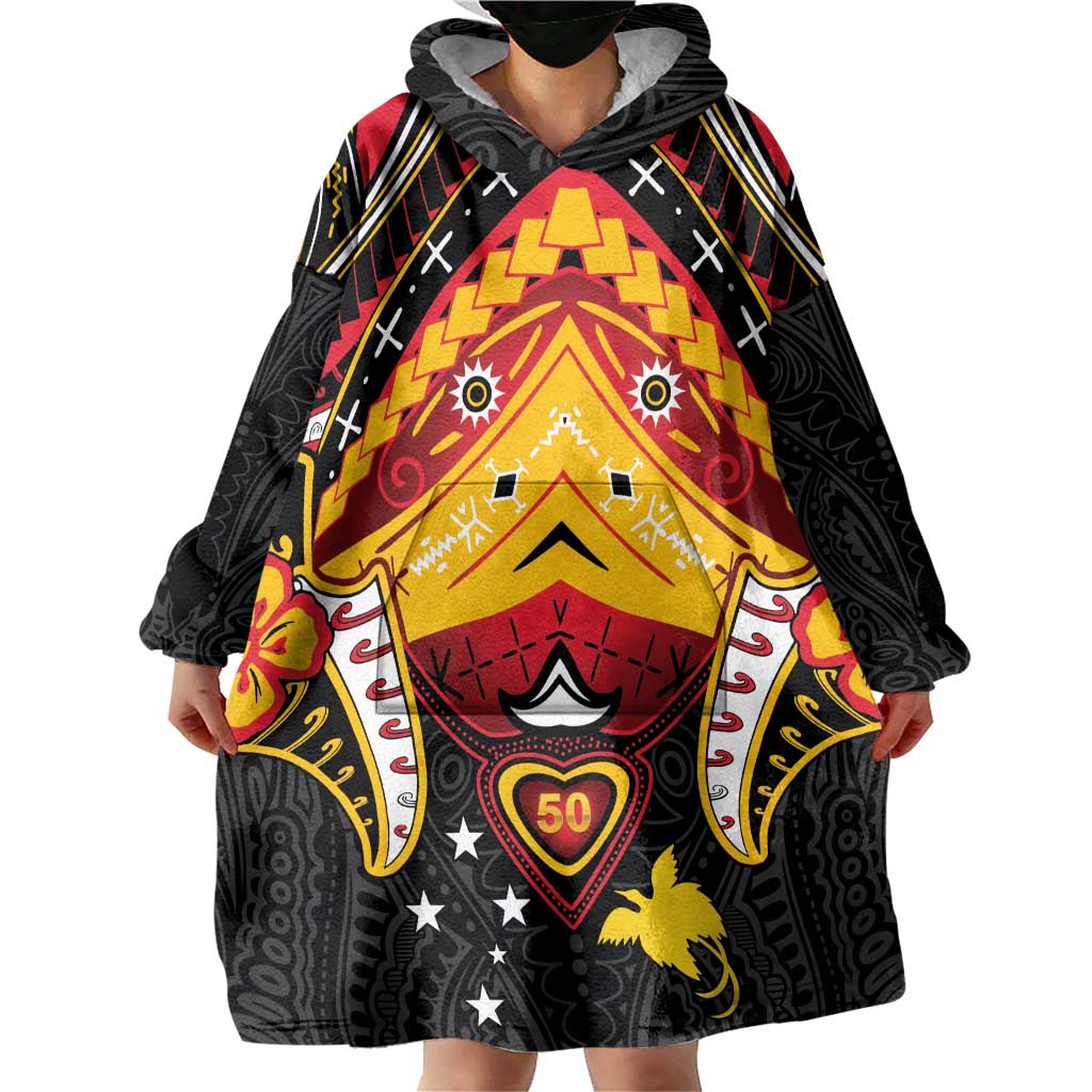 Papua New Guinea Independence Day Wearable Blanket Hoodie Tribal Mask - Polynesian Pride