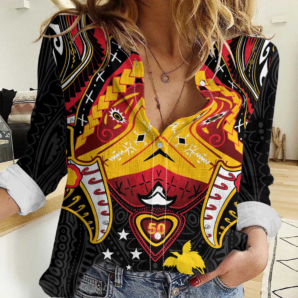 Papua New Guinea Independence Day Women Casual Shirt Tribal Mask - Polynesian Pride