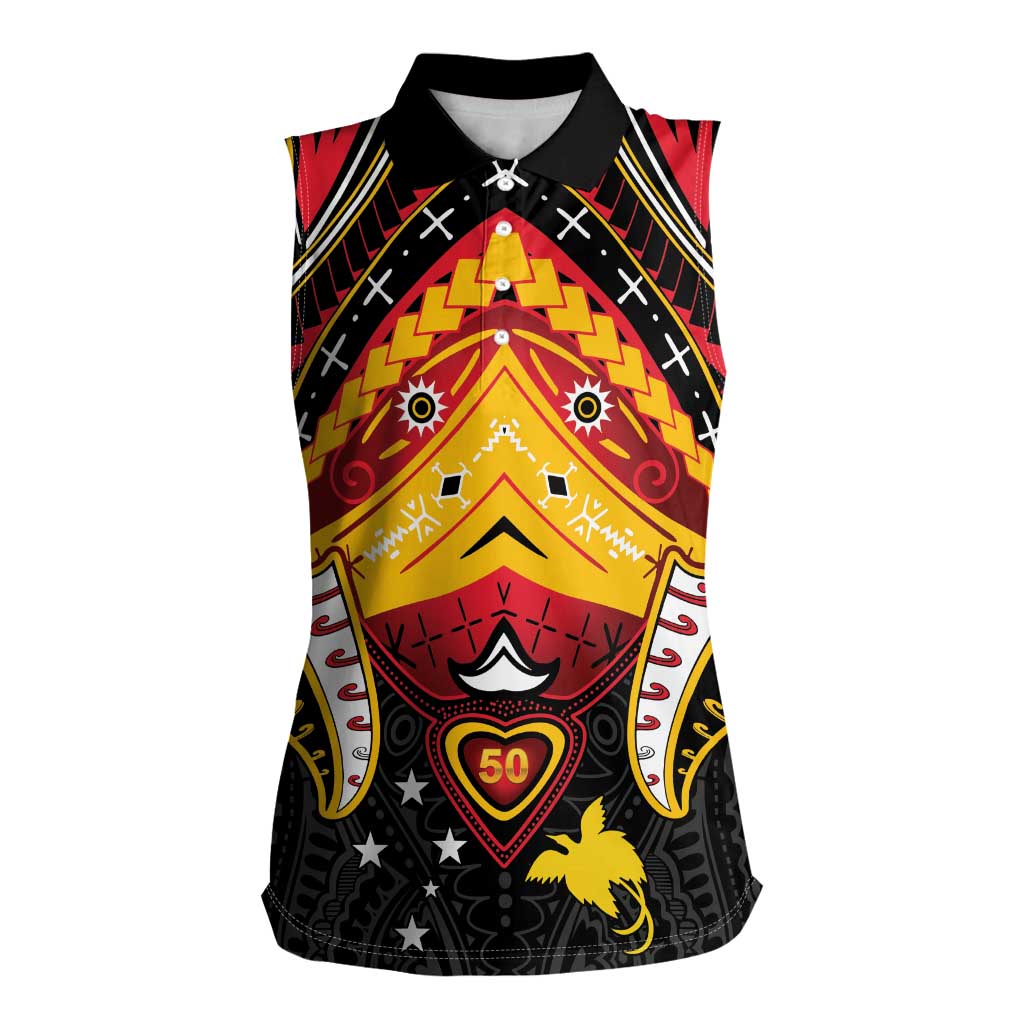 Papua New Guinea Independence Day Women Sleeveless Polo Shirt Tribal Mask - Polynesian Pride