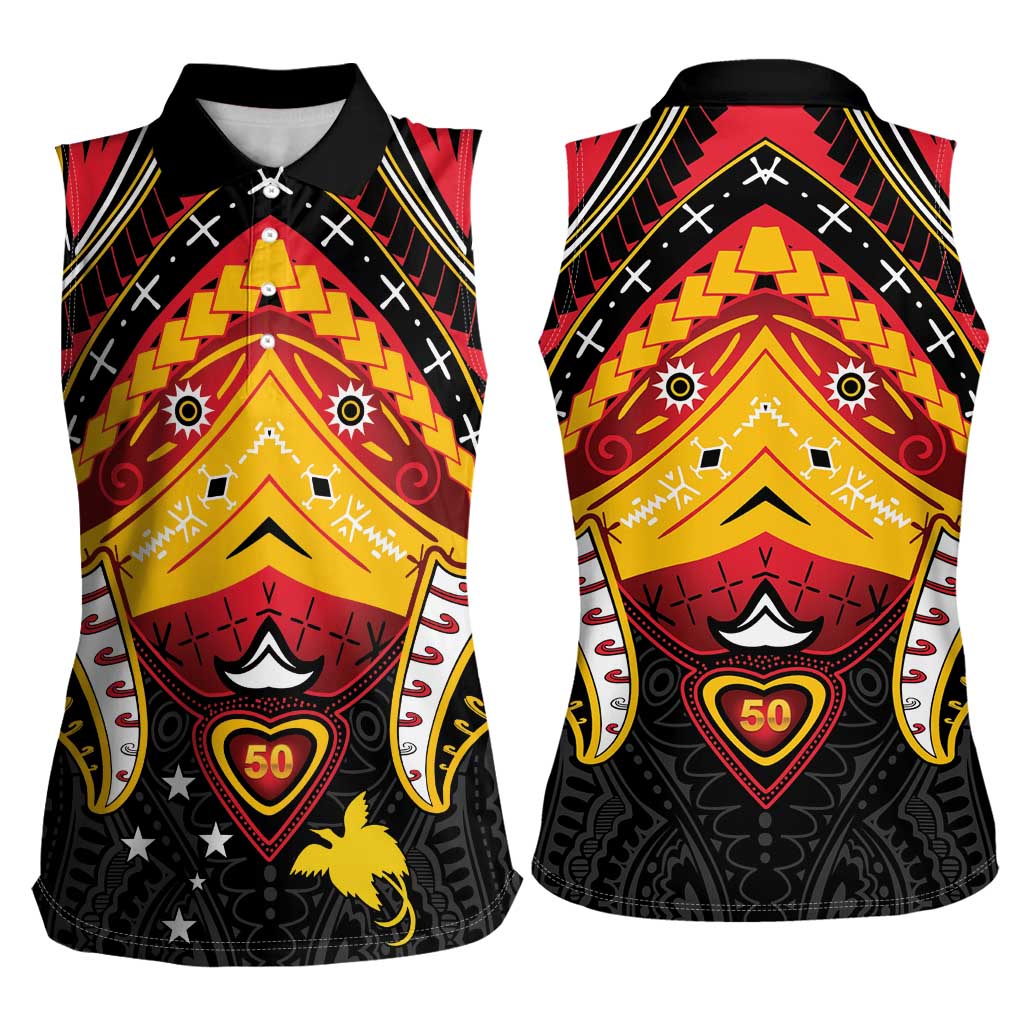 Papua New Guinea Independence Day Women Sleeveless Polo Shirt Tribal Mask - Polynesian Pride