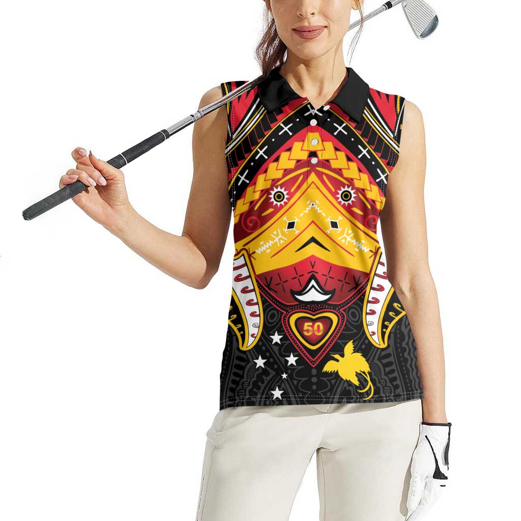 Papua New Guinea Independence Day Women Sleeveless Polo Shirt Tribal Mask - Polynesian Pride