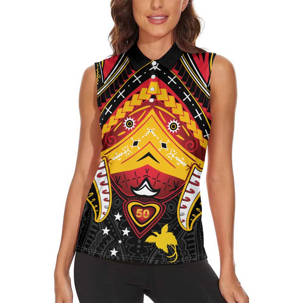 Papua New Guinea Independence Day Women Sleeveless Polo Shirt Tribal Mask - Polynesian Pride