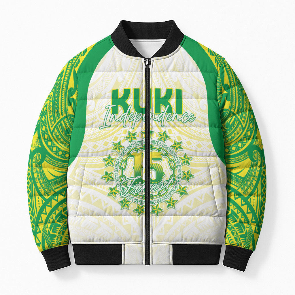 Kuki Independence 2026 Bomber Puffer Jacket Cook Islands 15 Finest White Version LT05 Unisex White - Polynesian Pride