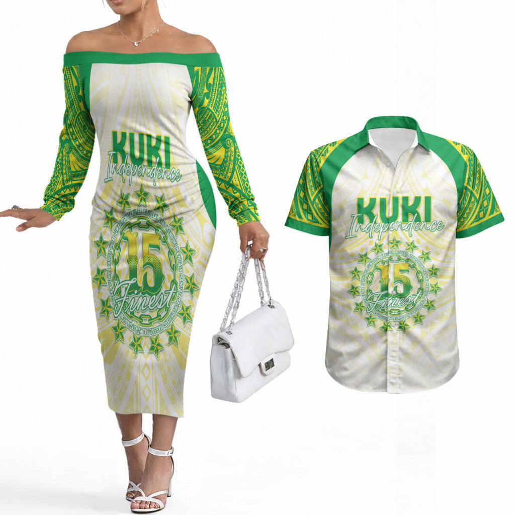 Kuki Independence 2026 Couples Matching Off The Shoulder Long Sleeve Dress and Hawaiian Shirt Cook Islands 15 Finest White Version