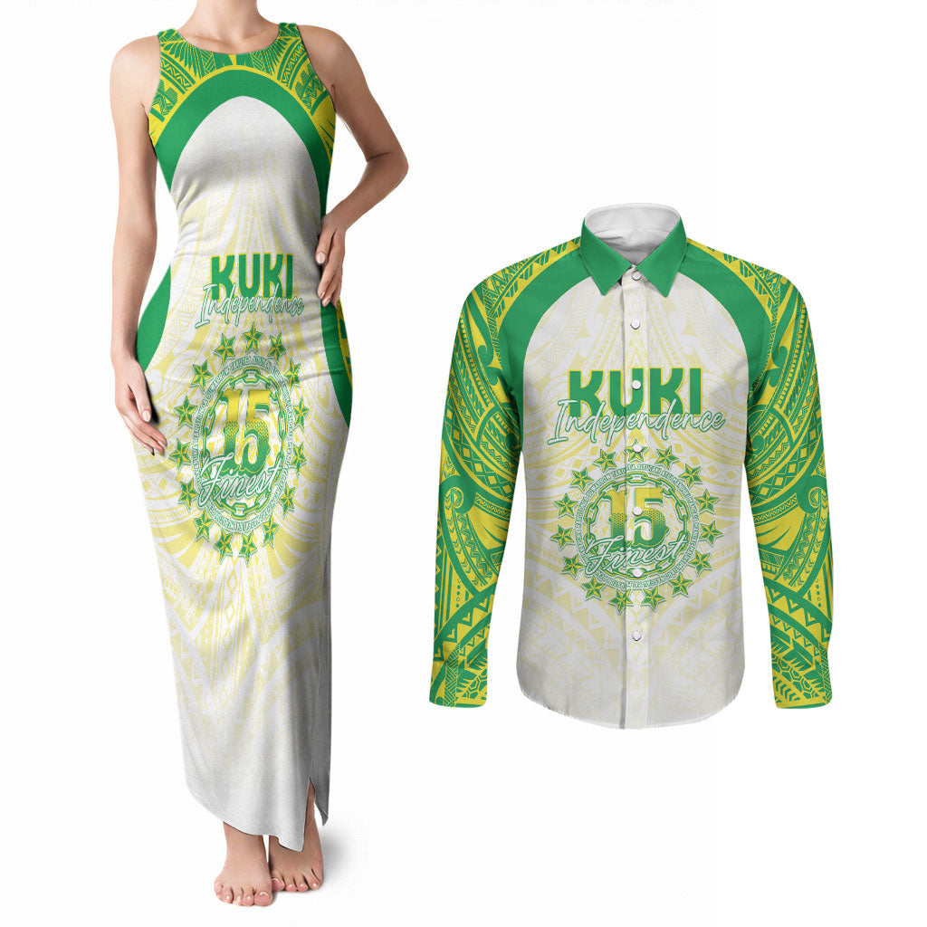 Kuki Independence 2026 Couples Matching Tank Maxi Dress and Long Sleeve Button Shirt Cook Islands 15 Finest White Version LT05 White - Polynesian Pride
