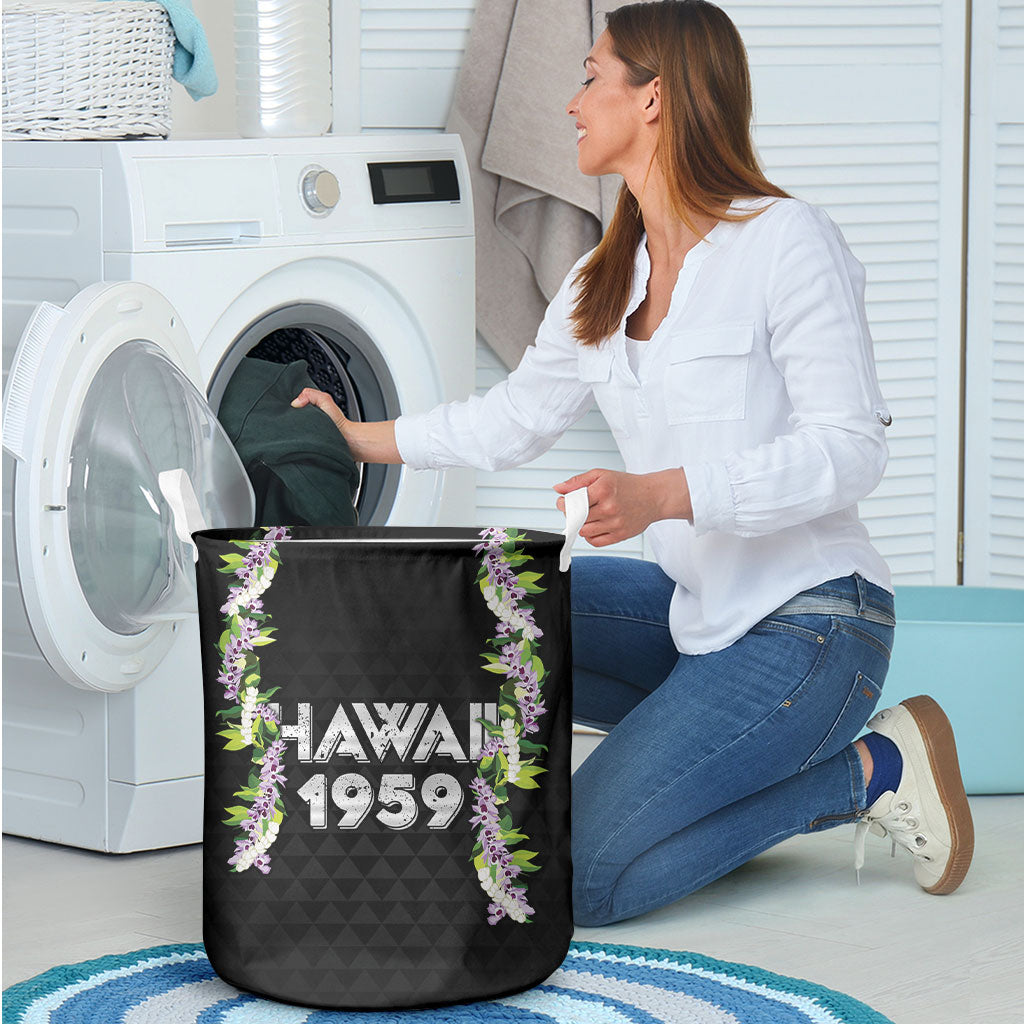 Hawaii Statehood Day Laundry Basket Kakau Pattern With Maile Pikake Honohono Lei