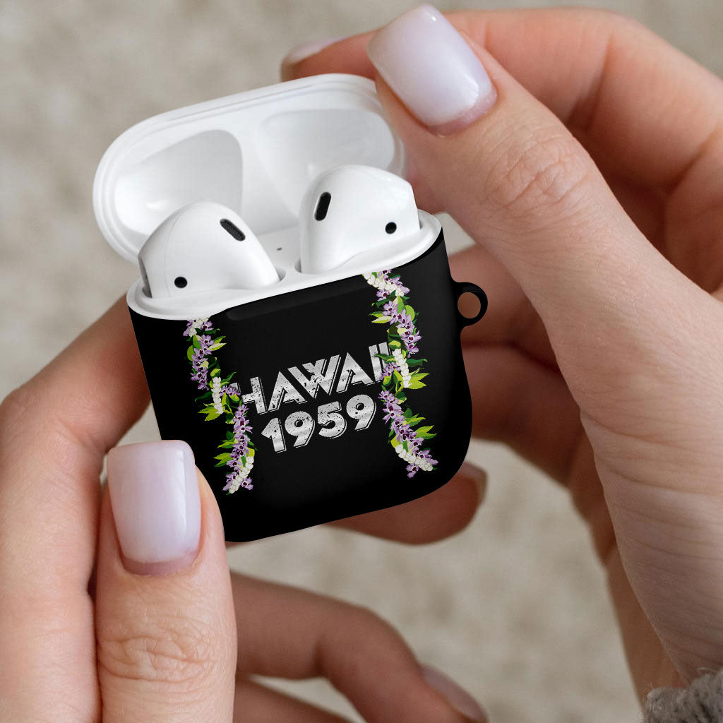 Hawaii Statehood Day AirPods Case Kakau Pattern With Maile Pikake Honohono Lei
