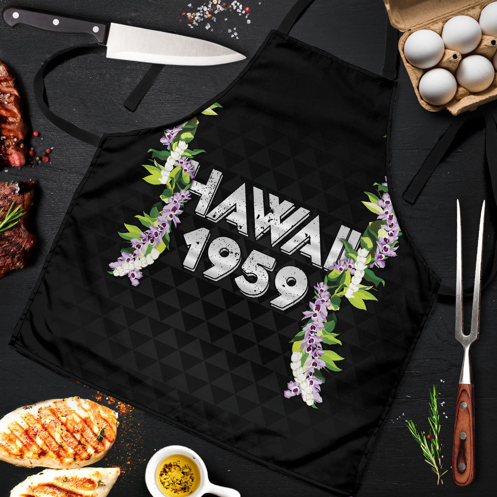 Hawaii Statehood Day Apron Kakau Pattern With Maile Pikake Honohono Lei