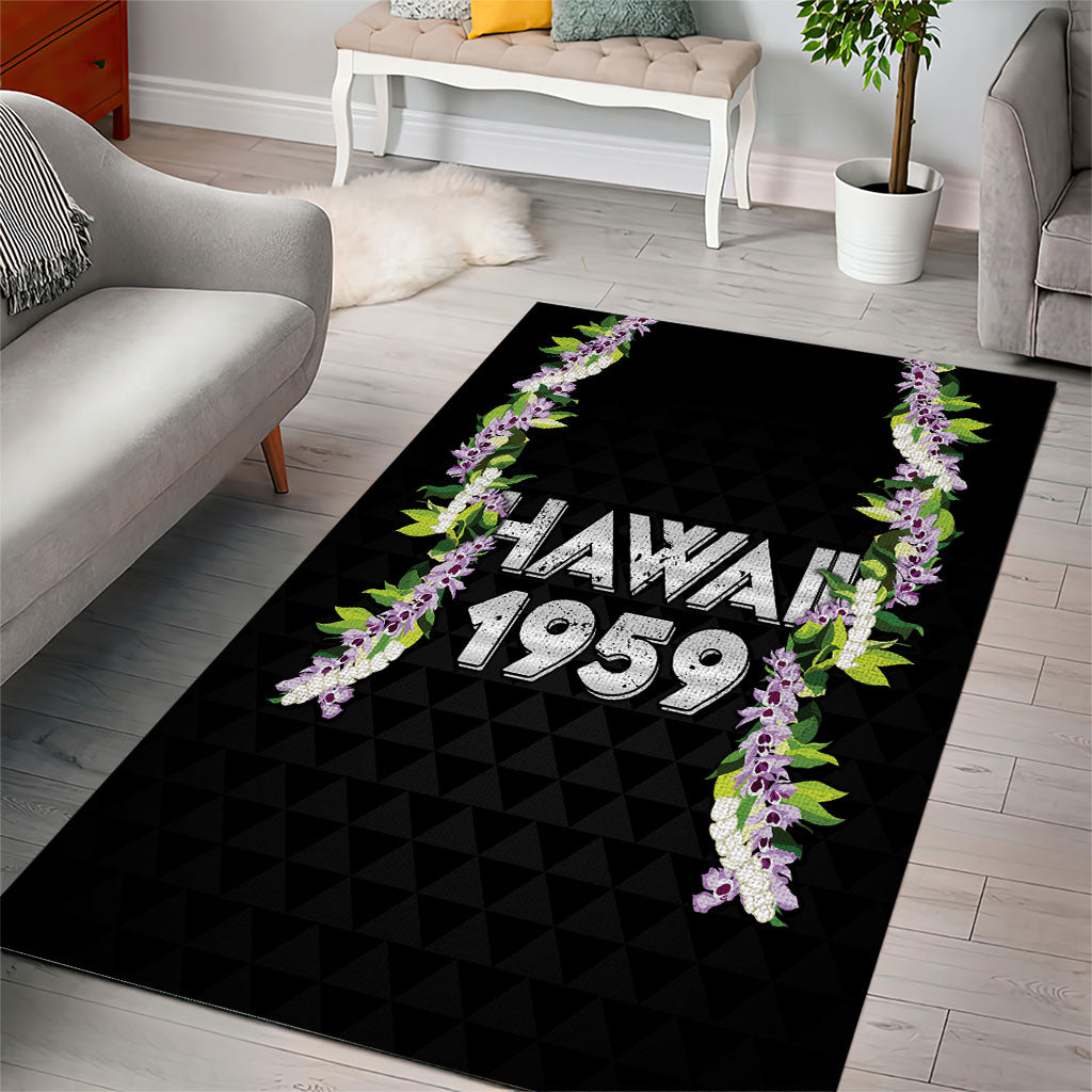 Hawaii Statehood Day Area Rug Kakau Pattern With Maile Pikake Honohono Lei