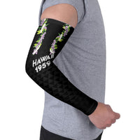 Hawaii Statehood Day Arm Sleeves Kakau Pattern With Maile Pikake Honohono Lei