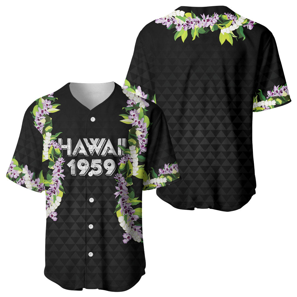Hawaii Statehood Day Baseball Jersey Kakau Pattern With Maile Pikake Honohono Lei
