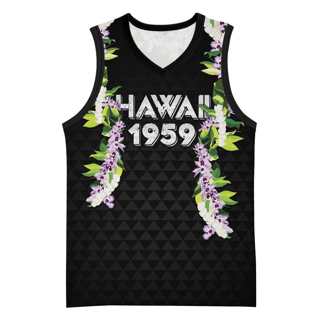 Hawaii Statehood Day Basketball Jersey Kakau Pattern With Maile Pikake Honohono Lei