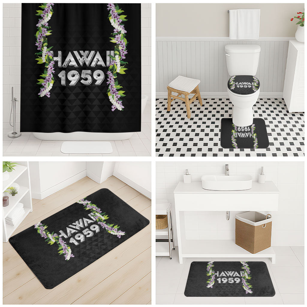 Hawaii Statehood Day Bathroom Set Kakau Pattern With Maile Pikake Honohono Lei