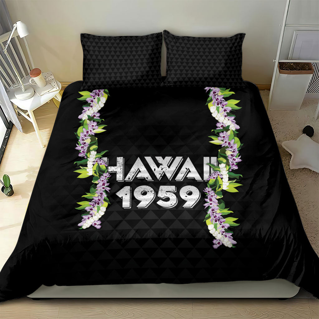 Hawaii Statehood Day Bedding Set Kakau Pattern With Maile Pikake Honohono Lei