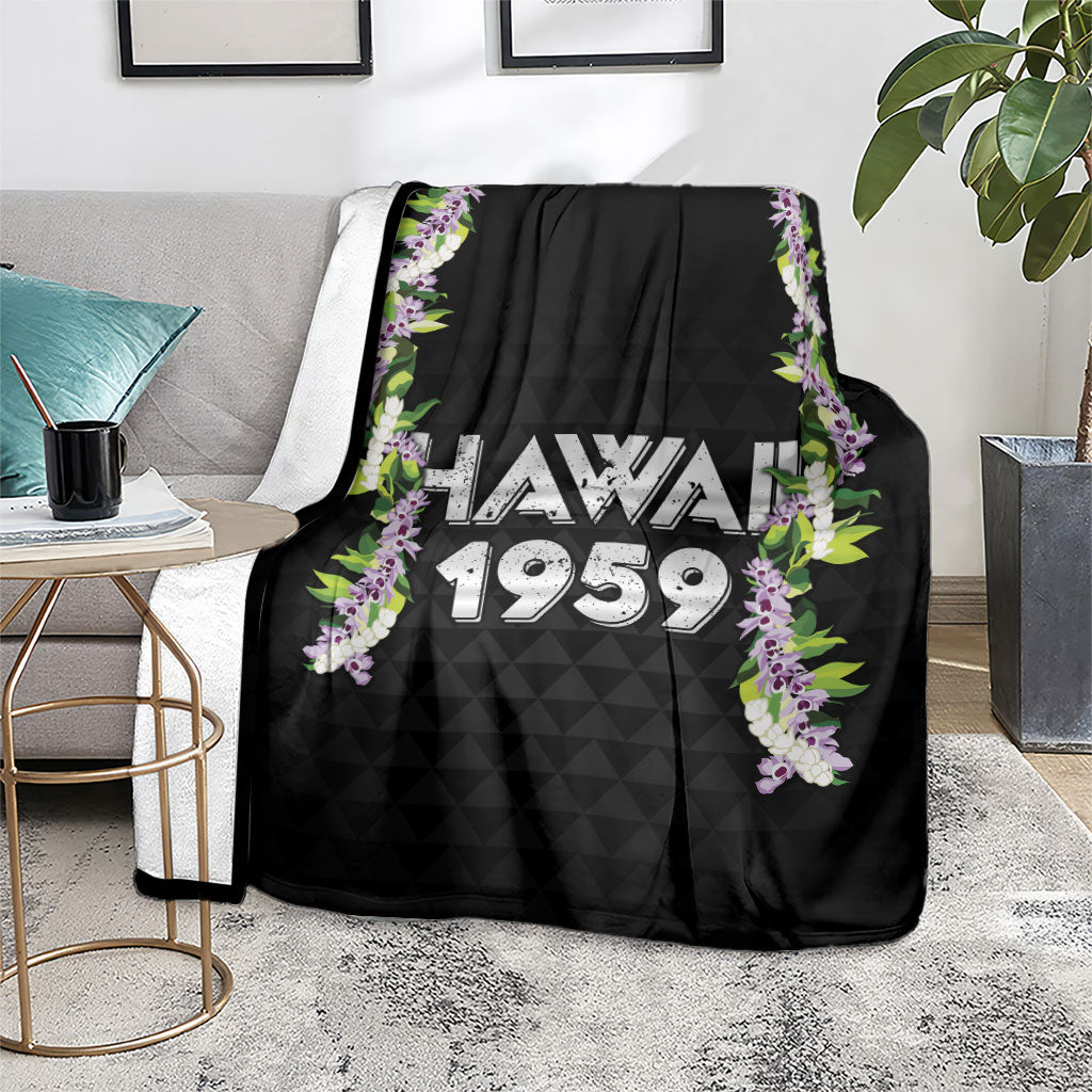 Hawaii Statehood Day Blanket Kakau Pattern With Maile Pikake Honohono Lei