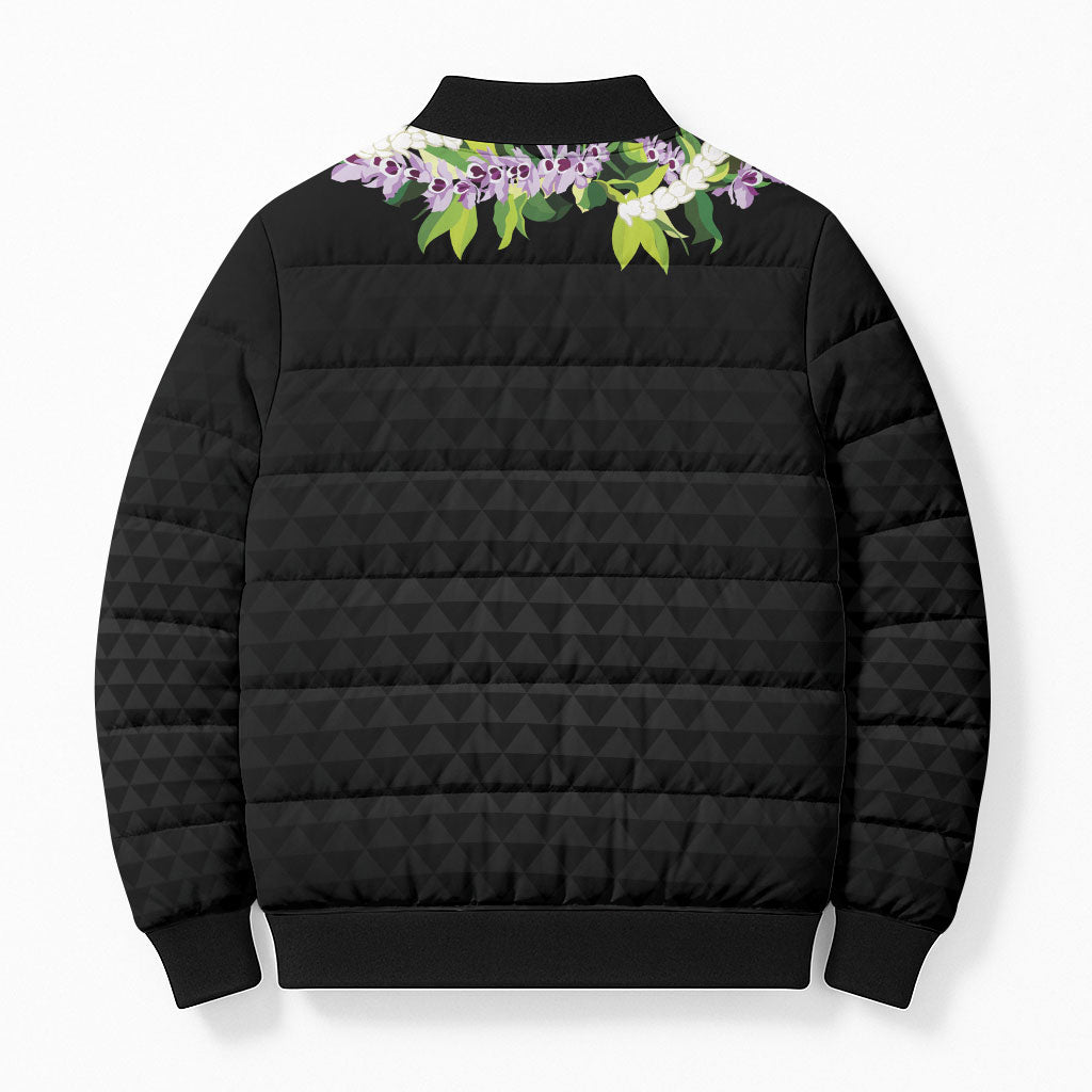 Hawaii Statehood Day Bomber Puffer Jacket Kakau Pattern With Maile Pikake Honohono Lei
