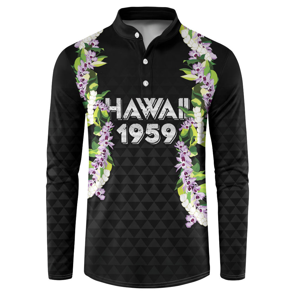 Hawaii Statehood Day Button Sweatshirt Kakau Pattern With Maile Pikake Honohono Lei