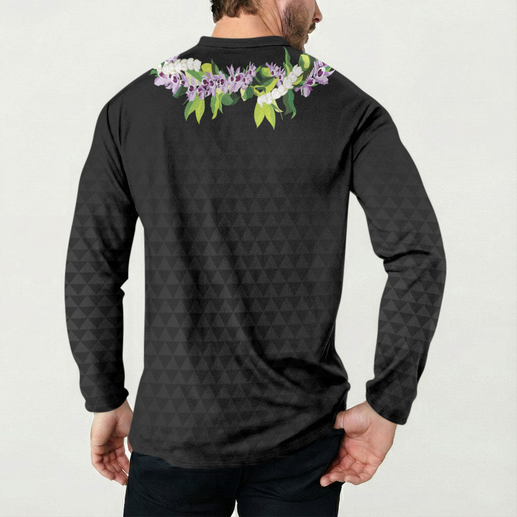 Hawaii Statehood Day Button Sweatshirt Kakau Pattern With Maile Pikake Honohono Lei