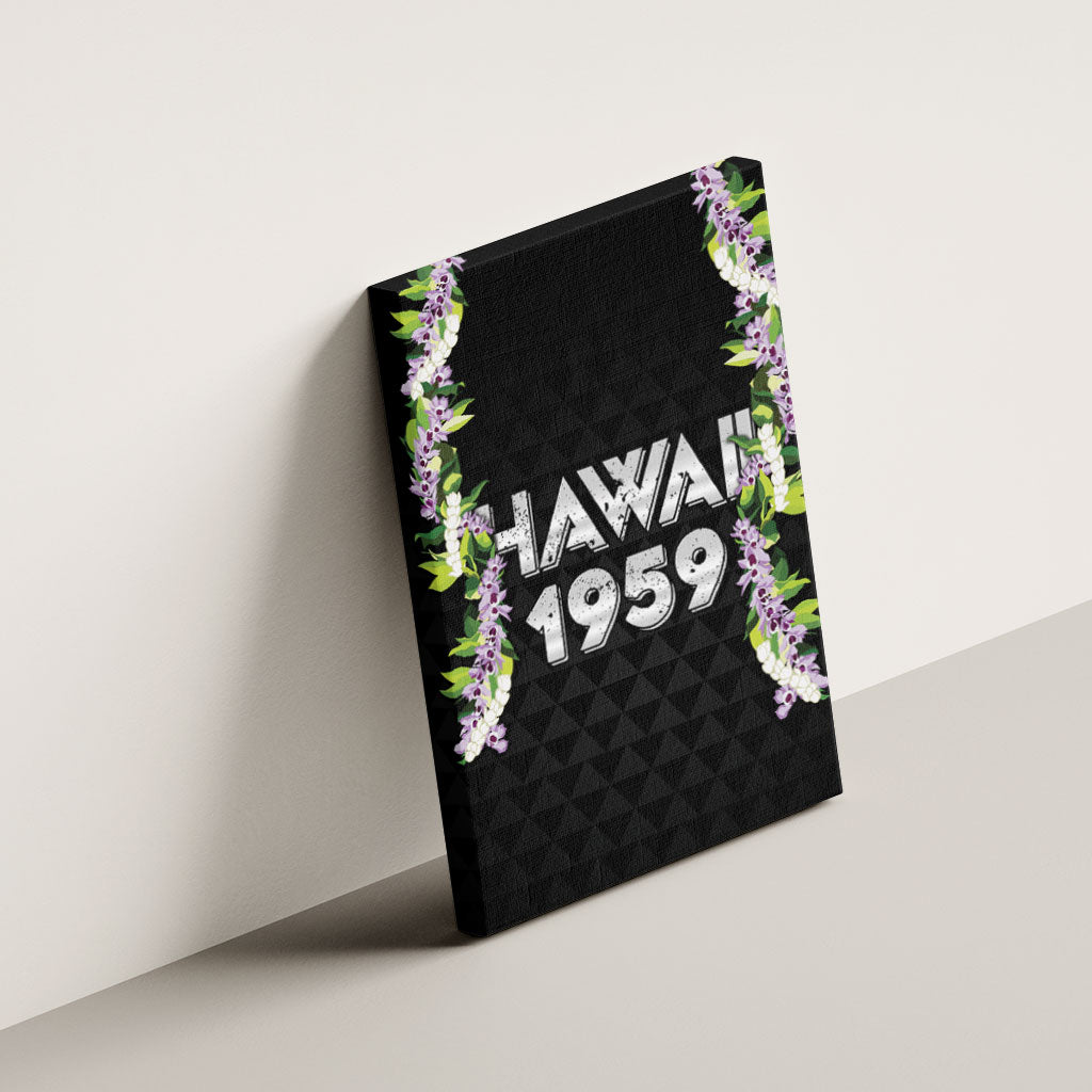 Hawaii Statehood Day Canvas Wall Art Kakau Pattern With Maile Pikake Honohono Lei