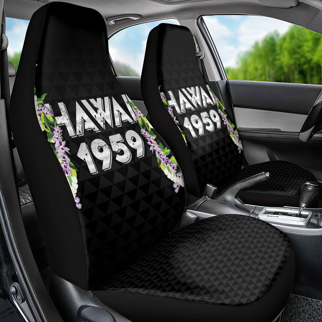 Hawaii Statehood Day Car Seat Cover Kakau Pattern With Maile Pikake Honohono Lei