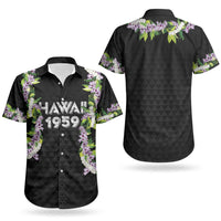 Hawaii Statehood Day Couples Matching Off Shoulder Short Dress and Hawaiian Shirt Kakau Pattern With Maile Pikake Honohono Lei
