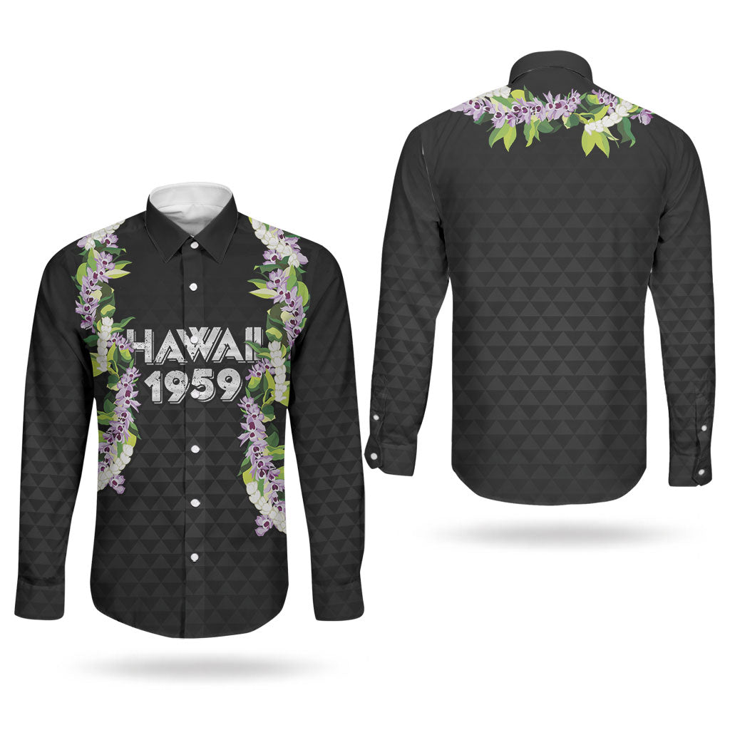 Hawaii Statehood Day Couples Matching Summer Maxi Dress and Long Sleeve Button Shirt Kakau Pattern With Maile Pikake Honohono Lei