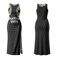 Hawaii Statehood Day Couples Matching Tank Maxi Dress and Hawaiian Shirt Kakau Pattern With Maile Pikake Honohono Lei