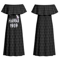 Hawaii Statehood Day Family Matching Off Shoulder Maxi Dress and Hawaiian Shirt Kakau Pattern With Maile Pikake Honohono Lei