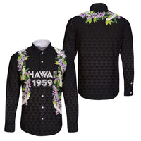 Hawaii Statehood Day Family Matching Off Shoulder Maxi Dress and Hawaiian Shirt Kakau Pattern With Maile Pikake Honohono Lei