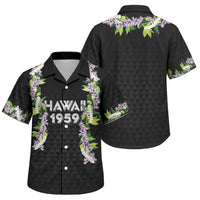 Hawaii Statehood Day Family Matching Off Shoulder Maxi Dress and Hawaiian Shirt Kakau Pattern With Maile Pikake Honohono Lei