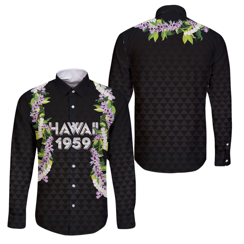 Hawaii Statehood Day Family Matching Off Shoulder Short Dress and Hawaiian Shirt Kakau Pattern With Maile Pikake Honohono Lei
