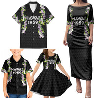 Hawaii Statehood Day Family Matching Puletasi and Hawaiian Shirt Kakau Pattern With Maile Pikake Honohono Lei