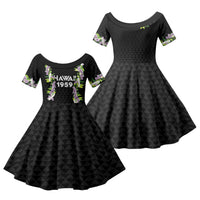 Hawaii Statehood Day Family Matching Summer Maxi Dress and Hawaiian Shirt Kakau Pattern With Maile Pikake Honohono Lei