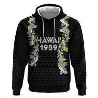 Hawaii Statehood Day Hoodie Kakau Pattern With Maile Pikake Honohono Lei