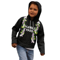 Hawaii Statehood Day Kid Hoodie Kakau Pattern With Maile Pikake Honohono Lei