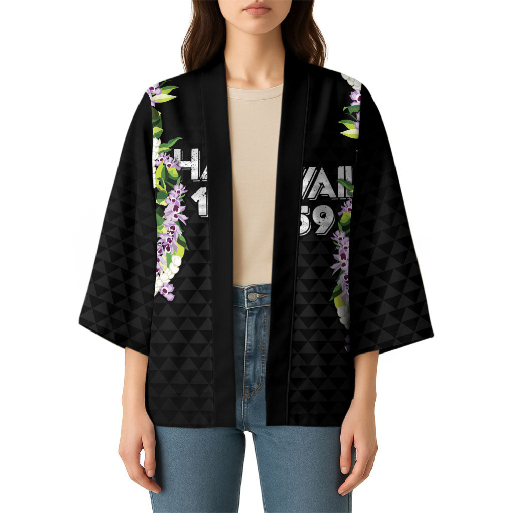 Hawaii Statehood Day Kimono Kakau Pattern With Maile Pikake Honohono Lei
