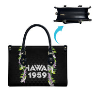 Hawaii Statehood Day Leather Bag Kakau Pattern With Maile Pikake Honohono Lei