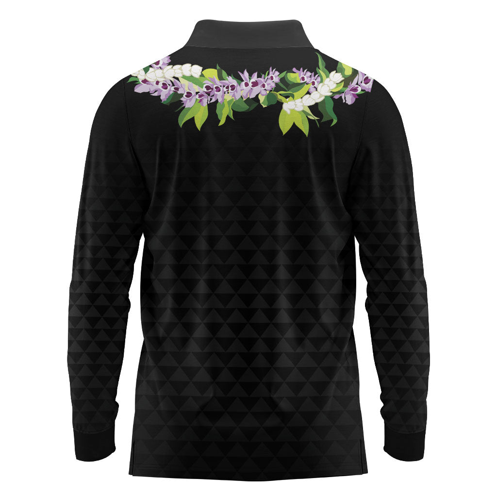 Hawaii Statehood Day Long Sleeve Polo Shirt Kakau Pattern With Maile Pikake Honohono Lei