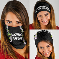Hawaii Statehood Day Neck Gaiter Kakau Pattern With Maile Pikake Honohono Lei